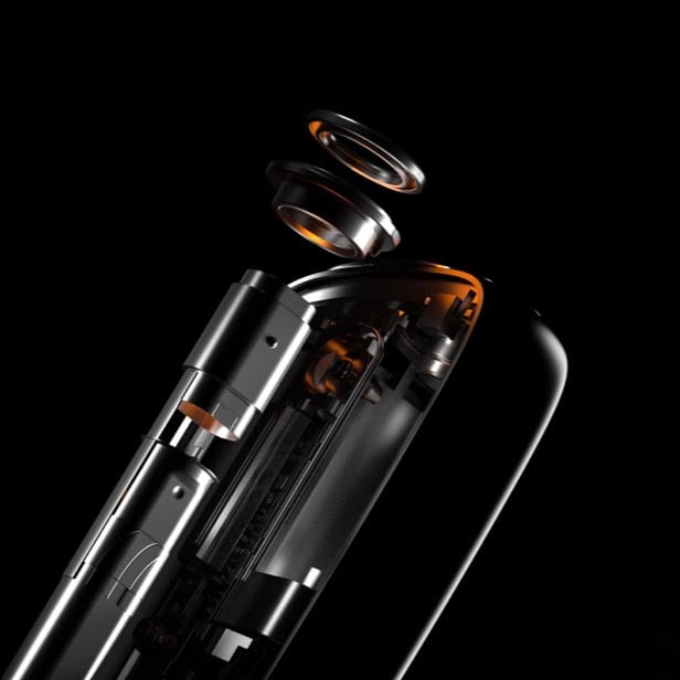 Opened Black Ploom X Device showing the inner technology